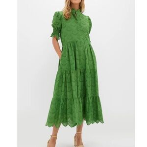 Hyacinth House Fern Green Eyelet Bennett Dress Size L Women Preppy Cotton Pocket